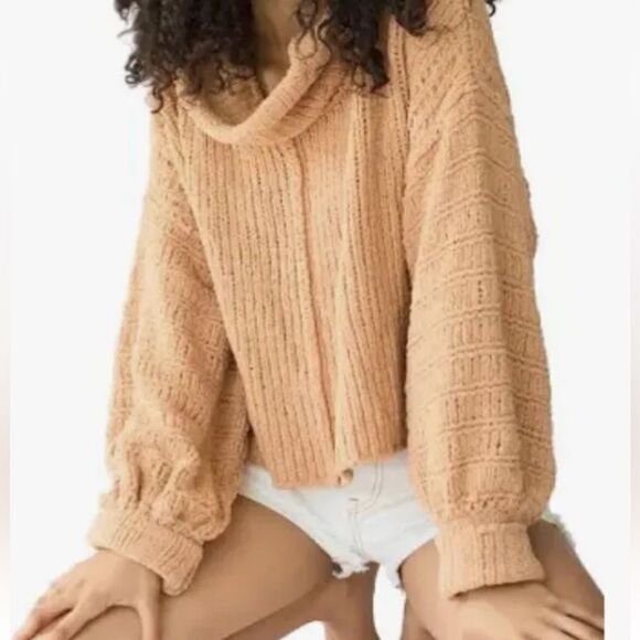 Free People Be Yours Cowl Neck Sweater Camel - Picture 11 of 12